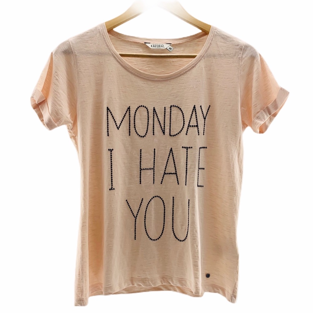 Monday, I Hate You Cuffed Short Sleeve Cotton Novelty Tee Size Small - Picture 1 of 7